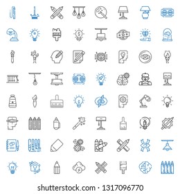 creativity icons set. Collection of creativity with crayon, brain, paint brush, pencil, brainstorm, bird house, idea, lamp, vision, crayons. Editable and scalable creativity icons.