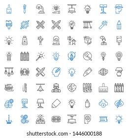 creativity icons set. Collection of creativity with ideas, newtons cradle, thinking, lamp, vision, idea, development, brushes, brainstorming. Editable and scalable creativity icons.