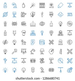 creativity icons set. Collection of creativity with mind, lamp, vision, thinking, pencil, idea, ideas, magic wand, development, brush. Editable and scalable creativity icons.