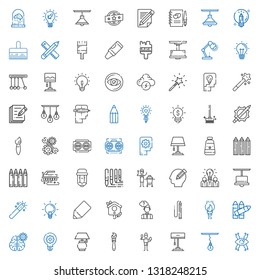 creativity icons set. Collection of creativity with vision, lamp, brush, paint brush, idea, mind, crayons, pencil, thinking, bird house. Editable and scalable creativity icons.