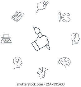 Iconos de creatividad activados. Símbolo de paquete de creatividad elementos vectoriales para web infográfica