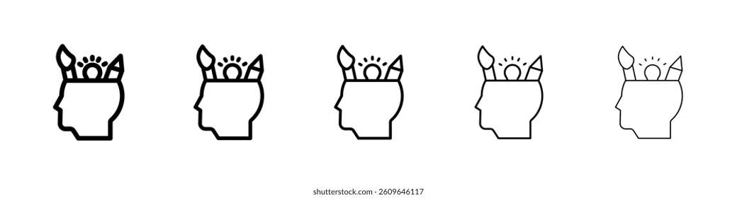 Creativity icons vectors set in different stroke lines