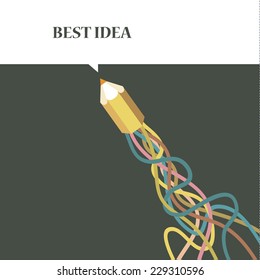 Creativity and idea concept with colorful pencil and colorful line. Flat design.