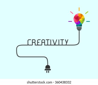 Creativity and idea concept with colorful polygonal lightbulb and wire