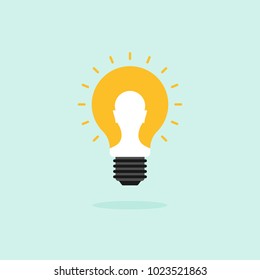 Creativity idea concept flat design with light bulb, vector illustration