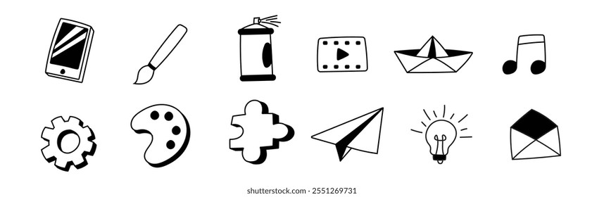 creativity idea icon doodle hand drawing art creative innovation bulb puzzle