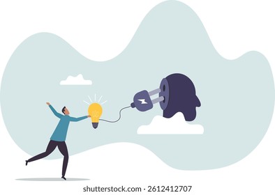 Creativity and idea thinking, brainstorm for solution, imagination or innovation to create new idea .character for design.