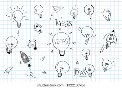 Creativity ideas light bulbs doodle collection vector