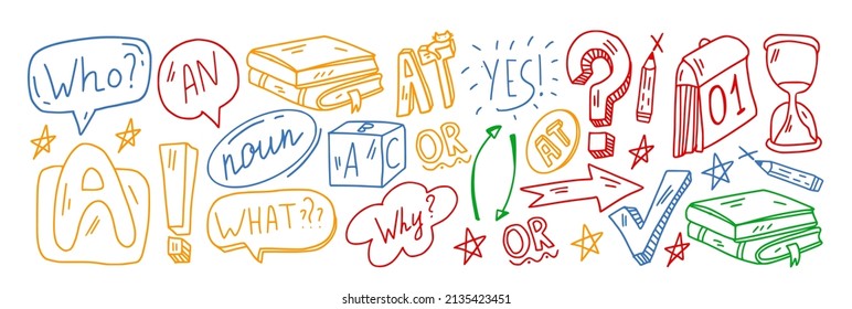 Creativity and imagination. Vector icons with school items.