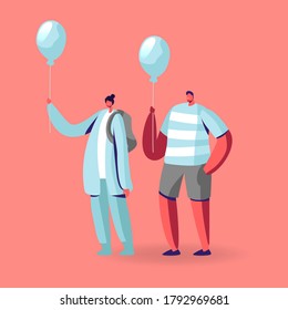La creatividad, la individualidad y la inspiración, sean conceptos únicos. Personajes masculinos y femeninos idénticos jóvenes en ropa de moda moderna con globos azules. Ilustración de vectores de personas de caricatura