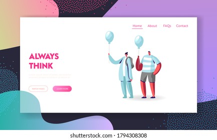 Creativity, Individuality and Inspiration, Be Unique Landing Page Template. Identical Male and Female Characters in Modern Fashioned Clothing Holding Blue Balloons. Cartoon People Vector Illustration