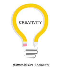 Creativity and innovation concept. Light bulb made of bent pencil on white background, vector illustration in flat style