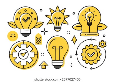 Creativity and innovation doodle icons set, Technology and Innovation Related Doodle, color clip art, Good idea, business start up