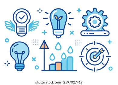 Creativity and innovation doodle icons set, Technology and Innovation Related Doodle, color clip art, Good idea, business start up