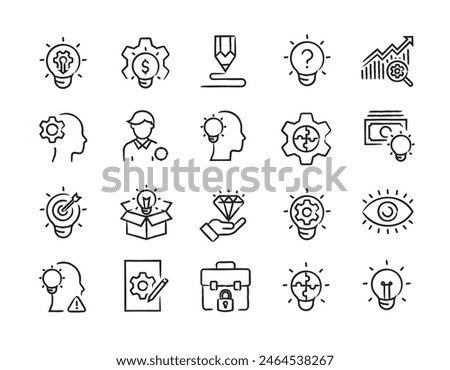 Creativity, innovation hand drawn doodle sketch style line icons. Vector illustration.