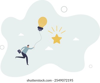 Creativity or innovation to help reach business goal, lightbulb idea to success, leadership to get solution to achieve goal.flat characters.