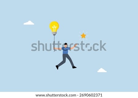 Creativity or innovation to help reach business goal, clever entrepreneur soaring with innovative concept to seize star in heavens