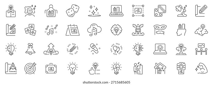 Creativity and innovation icons set. editable line icons, outline, artistic symbols