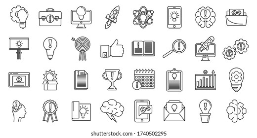 Creativity innovation icons set. Outline set of creativity innovation vector icons for web design isolated on white background