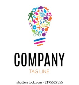 Creativity and innovation logo. Colorful and creative elements forming a lamp. Idea.
