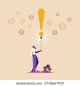 Creatividad o innovación para resolver el concepto de problema de negocio, imaginación o conocimiento para tener éxito, invención o motivación para ayudar al éxito, empresaria crear idea para resolver problema de negocio 
