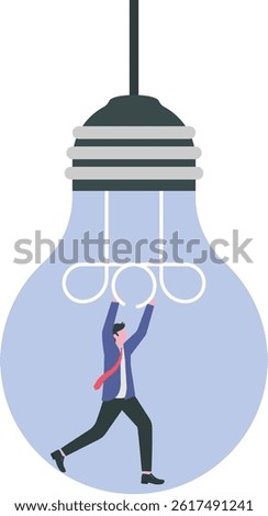 Creativity or innovation to solve business problem, imagination or knowledge to succeed, invention or motivation to help success concept, man fixing lightbulb idea.

