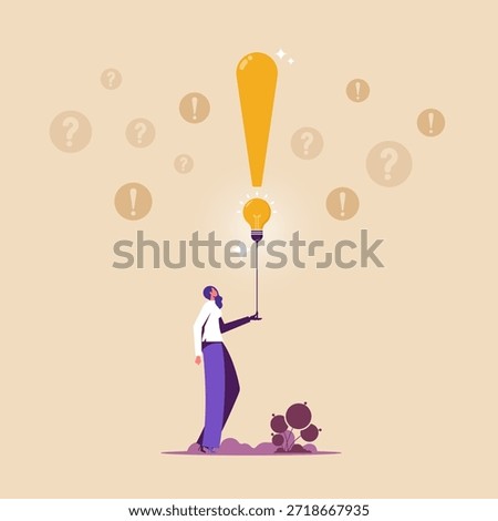 Creativity or innovation to solve business problem concept, imagination or knowledge to succeed, invention or motivation to help success, businesswoman create idea to solve business problem 
