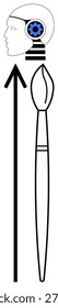 Creativity, innovation, technology, advancement, artistic expression, futuristic visions. Profile of a human head with gear, arrow and paintbrush. Creativity and innovation concept