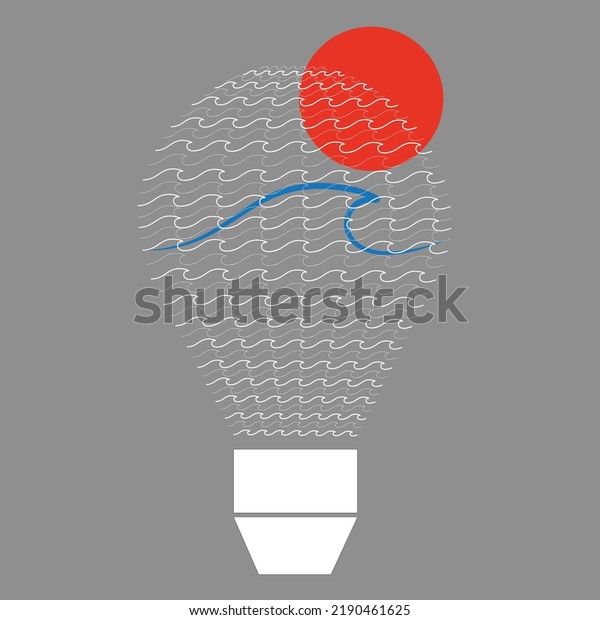 creativity in inspiration concept light bulb icon\
Vector design elements are sea waves, sun and moon, curves,\
circles, free\
shapes.
