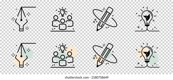 Creativity, Inspiration, Ideas Icon Set - Different Vector Illustrations Isolated On Transparent Background