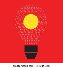 creativity in inspiration light bulb icon vector design element is ocean waves Sun and moon, curves, circles, freeforms and simple graphics.