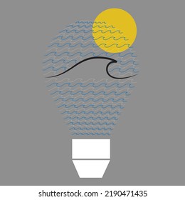 creativity in inspiration light bulb icon vector design element is ocean waves Sun and moon, curves, circles, freeforms and simple, beautiful graphics.

