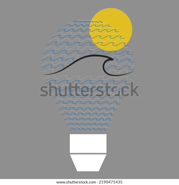 creativity in inspiration light bulb icon\
vector design element is ocean waves Sun and moon, curves, circles,\
freeforms and simple, beautiful\
graphics.\
\
