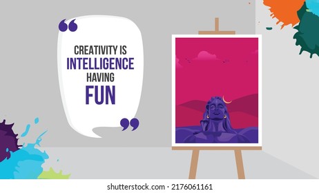 Creativity is intelligence having fun landscape banner design template. 