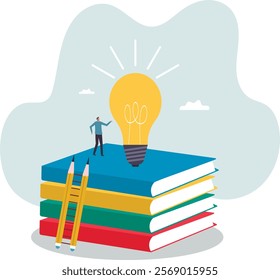 Creativity, knowledge to achieve success, imagination or education to develop skills, inspiration or finding solution.business concept.flat character.