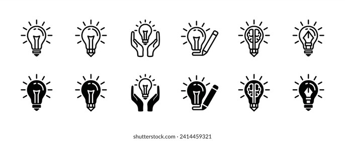 Icono de línea de lámpara de creatividad. Conjunto de iconos de soluciones empresariales creativas. Idea, innovación, solución. Estilo plano y trazo editable. Ilustración del vector