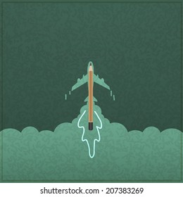 Creativity learning. aircraft ship launch made with pencils 