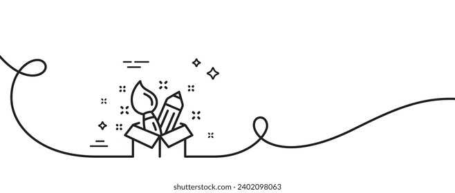 Creativity line icon. Continuous one line with curl. Design idea sign. Brush and pencil symbol. Creativity single outline ribbon. Loop curve pattern. Vector