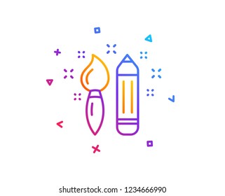 Creativity line icon. Graphic art sign. Brush and pencil symbol. Gradient line button. Creativity icon design. Colorful geometric shapes. Vector
