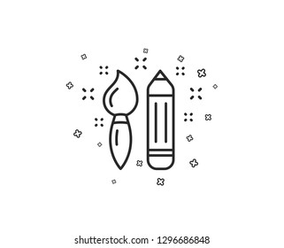 Creativity line icon. Graphic art sign. Brush and pencil symbol. Geometric shapes. Random cross elements. Linear Creativity icon design. Vector