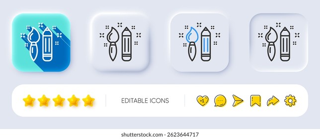 Creativity line icon. Neumorphic, Flat shadow, 3d buttons. Graphic art sign. Brush and pencil symbol. Line creativity icon. Social media icons. Vector