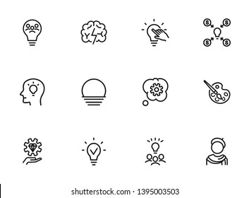 Creativity line icon set. Artist, idea, lightbulb. Creative job concept. Can be used for topics like innovation, startup, invention, idea marketing