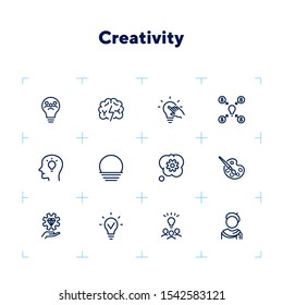 Creativity Line Icon Set. Artist, Idea, Lightbulb. Creative Job Concept. Can Be Used For Topics Like Innovation, Startup, Invention, Idea Marketing