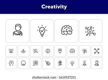 Creativity line icon set. Artist, idea, lightbulb. Creative job concept. Can be used for topics like innovation, startup, invention, idea marketing