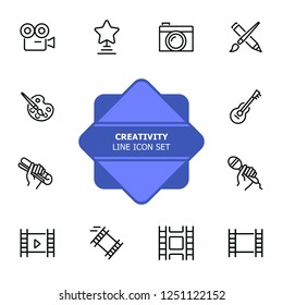 Creativity line icon set. Camera, guitar, movie. Leisure concept. Can be used for topics like entertainment, vocation, hobby