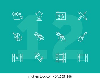 Creativity line icon set. Camera, guitar, movie. Leisure concept. Can be used for topics like entertainment, vocation, hobby