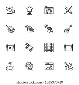 Creativity line icon set. Camera, guitar, movie. Leisure concept. Can be used for topics like entertainment, vocation, hobby