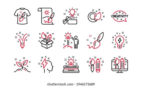 Creativity line icons. Creative designer, Idea and Inspiration. Brush and pencil linear icon set. Linear set. Quality line set. Vector