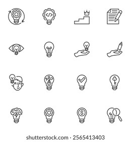 Creativity line icons set, outline vector symbol collection, linear style pictogram pack. Signs, logo illustration. Set includes icons as problem solving, idea light bulb, brainstorming, innovation