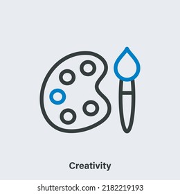 Creativity Linear Vector Icon. Isolated Outline Pictogram Of Painting Palette And Brush On Light Background